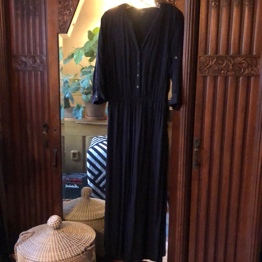 Ana Navy Color Wide Leg Elastic Waist Jumper Size M